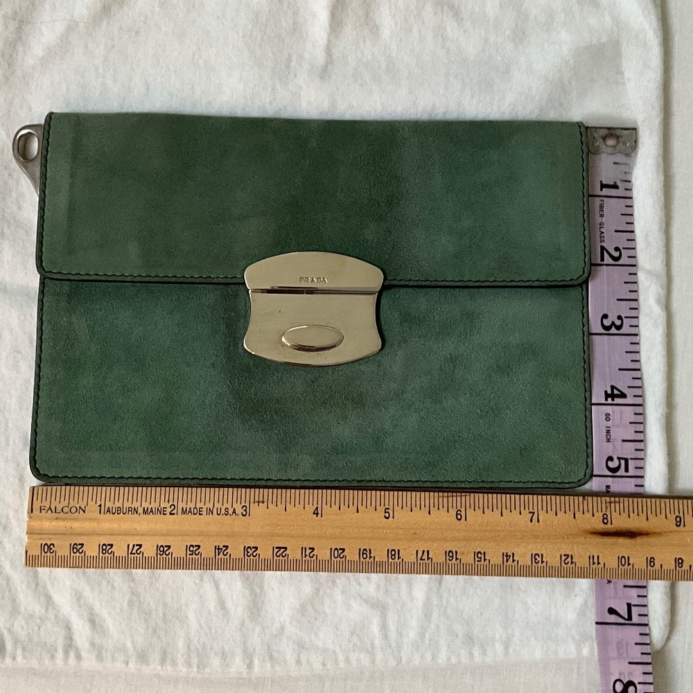 PRADA Camoscio Suede Metal Sound Bag Green - Picture 11 of 15